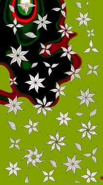 Raster illüstrasyonundaki çiçek desenli çizim. Yeşil renkli çiçekler. Düz Çiçek Elementleri Tasarımı. Renkli Bahar Teması çizim şablonu.