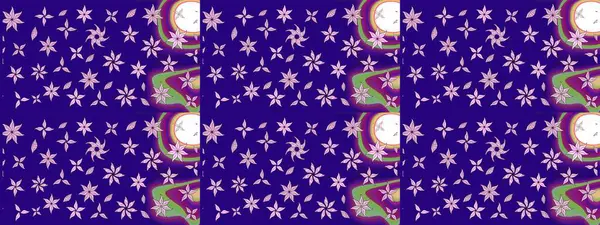 Raster illüstrasyonu. Şirin çiçekli eskiz deseni ve mavi renkli yapraklar, suluboya çiçek deseni, duvar kağıdı, kart veya kumaş için fayanslı.