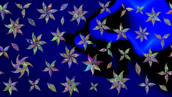 Elle boyanmış suluboya resim çizimleri, çiçekler ve bitkiler. Mavi renkte çiçekler.