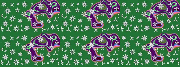 Suluboya çiçekli çiçek deseni. Raster illüstrasyonu. Yeşil renkte güzel tekstil.