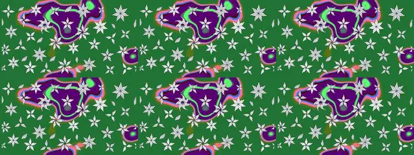 Raster illüstrasyonundaki çiçek desenli çizim. Yeşil renkli çiçekler. Renkli Bahar Teması eskiz kalıbı. Düz Çiçek Elementleri Tasarımı.