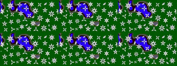 Yeşil renkli bitkilerden oluşan parlak çiçekli çizim deseni.