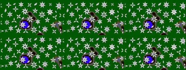 Yapraklı çiçekler ve yeşil renkli papatya çiçekleri. Eskiz arkaplan modeli. Raster - stok.