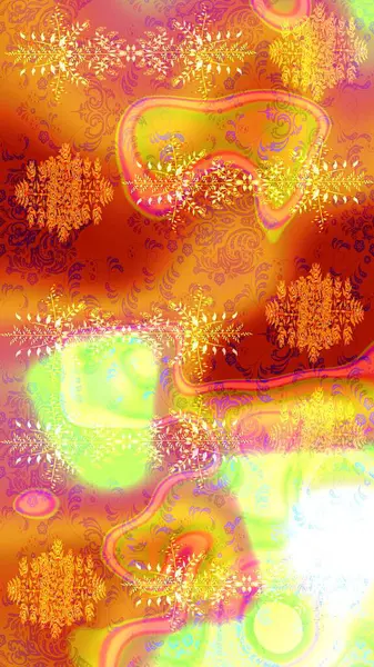 Turuncu, sarı ve pembe arka planda. Elle çizilmiş çiçek desenli Raster çizimi. Tekstil, kumaş, ambalaj, hatıra defteri için hoş bir çiçek arkaplanı. Çocuksu tasarım.