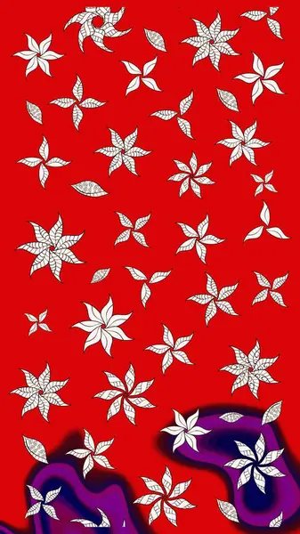 Kumaş desenli papatya çiçeği detayı. Kırmızı renkte çiçekler.