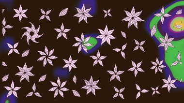 Kahverengi renklerde bahar çiçekleri. Raster illüstrasyonu. Çiçek ve yapraklı karalama şeklinde Raster çiçek deseni.