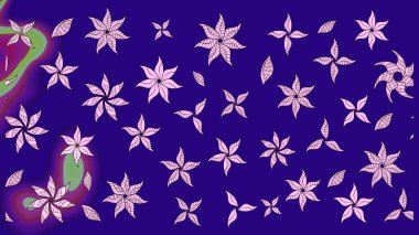 Mavi renkli çiçekler. Raster illüstrasyonu. Çiçek desenli eskiz, vuruşlar, sıçramalar, yaz çiçekleri..