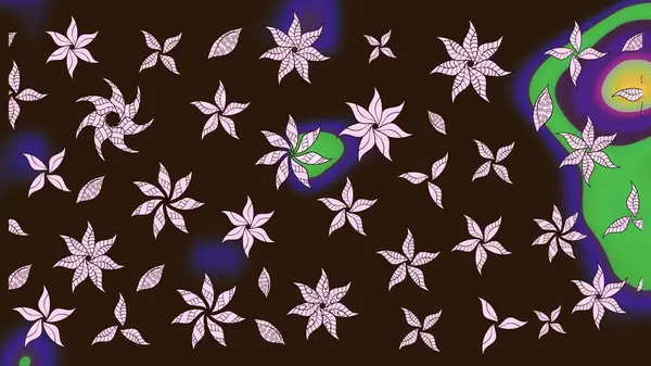 Kahverengi renklerde bahar çiçekleri. Raster illüstrasyonu. Çiçek ve yapraklı karalama şeklinde Raster çiçek deseni.