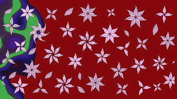 Kırmızı renklerde. Raster illüstrasyonundaki çiçek desenli çizim. Raster illüstrasyonu. Güzel kumaş deseni.