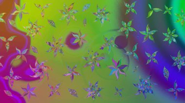 Raster illüstrasyonu. Şirin çiçek elementleri. Yeşil renkli çiçekler. Çizim.