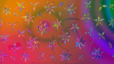 Çiçekli karalama şeklinde Raster çiçek deseni. Raster illüstrasyonu. Yumuşak, bahar çiçekleri kahverengi renklerde.