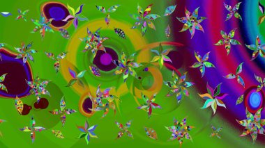 Yeşil renkli etnik çiçeklerle süslenmiş zarif bir eskiz şekli. Asya Tekstil 'inde Raster Çiçek İllüstrasyonu.