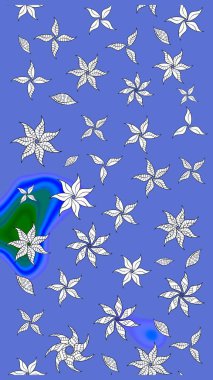 Hediye ambalaj kağıdı, tebrik kartları, posterler ve pankart tasarımı. Raster düz çiçek çizim deseni. Mavi renkte çiçekler.