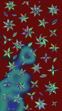 Düz Çiçek Elementleri Tasarımı. Raster illüstrasyonundaki çiçek desenli çizim. Renkli Bahar Teması eskiz kalıbı. Kırmızı renkte çiçekler.