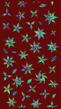 Renkli Bahar Teması eskiz kalıbı. Kırmızı renkte çiçekler. Raster illüstrasyonundaki çiçek desenli çizim. Düz Çiçek Elementleri Tasarımı.