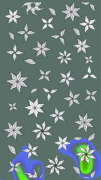 Tarafsız renklerde bahar çiçekleri. Patlayan çiçekler soyut olarak yerleştirilmiş. Raster deseni. Raster illüstrasyonu.