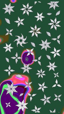 Raster illüstrasyonu. Yeşil renkli yeşil papatya deseni. Yeşil renklerde.