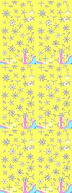 Küçük çiçekte hoş bir çiçek deseni var. Çiçeksel elementlerle süslenmiş zarif raster dokusu. Parlak çiçekli sarı renkler üzerine soyut çizim deseni.