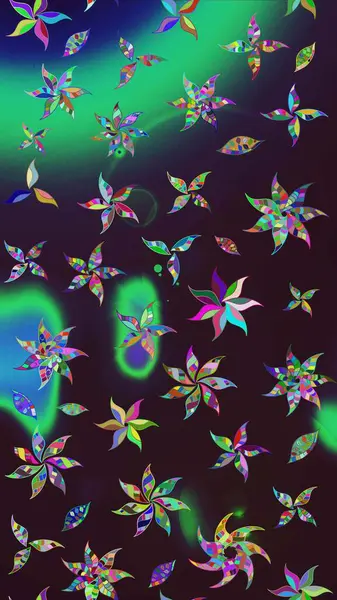 Raster illüstrasyonundaki çiçek desenli çizim. Düz Çiçek Elementleri Tasarımı. Renkli Bahar Teması eskiz kalıbı. Süslü kumaş deseni.