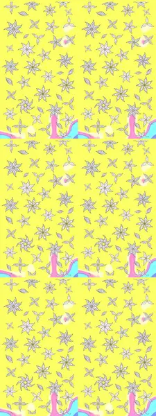 Küçük çiçekte hoş bir çiçek deseni var. Çiçeksel elementlerle süslenmiş zarif raster dokusu. Parlak çiçekli sarı renkler üzerine soyut çizim deseni.