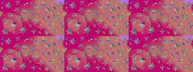 Raster Modaya uygun kumaş deseni. Düz Çiçek Elementleri Tasarımı. Pembe renkli şirin çiçek deseni. Renkli Bahar Teması çizim şablonu.
