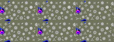 Raster illüstrasyonundaki çiçek desenli çizim. Yeşil renkli çiçekler. Renkli Yaz Temalı eskiz kalıbı. Düz Çiçek Elementleri Tasarımı.