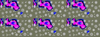 Çiçek yeşili eskiz deseni. Raster çiçek izi. Klasik taslak çizimi. Raster Yumuşak kumaş deseni.