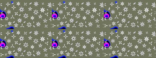 Raster illüstrasyonundaki çiçek desenli çizim. Yeşil renkli çiçekler. Renkli Yaz Temalı eskiz kalıbı. Düz Çiçek Elementleri Tasarımı.