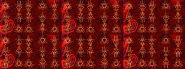 Kar tanelerinin soyut arkaplanlı Noel şablonu. Kırmızı, kahverengi ve siyah kar taneleri. Raster illüstrasyonu. Noel ve Yeni Yıl moda baskıları için tatil tasarımı.