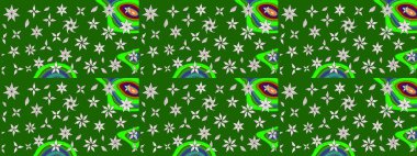 Oldukça eski bir besin torbası deseni, küçük yeşil renkte, çiçekler. Millefleur 'lar. Tekstil, kumaş, kapaklar, duvar kağıtları, baskı, paket, koleksiyon defteri, örgü, dekupaj için çiçek arkaplanı..