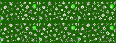 Tropik çiçek desenleri. Raster illüstrasyonu. Yeşil renkte çiçekler.