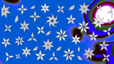 Modern çiçek arkaplanı. Parlak renkli çiçekleri ve mavi yaprakları olan harika bir çiçek deseni. Halk tarzı. Moda baskıları için zarif bir şablon.