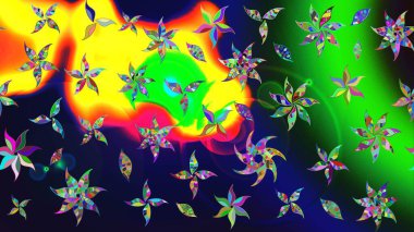 Zentangle soyut çiçekleri. Renkli Bahar Teması eskiz kalıbı. Güzel kumaş deseni. Düz Çiçek Elementleri Tasarımı. Raster illüstrasyonu. Çiçek tozu..