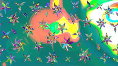 Çizim kalıbı. Raster illüstrasyonu. Mavi renklerde. Hint süsü. Renkli süs kenarı. Çiçek duvar kağıdı.