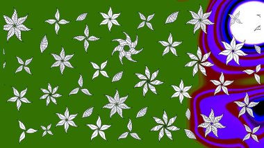 Yeşil el çizimi desen. Sanat, çiçeklere ilham verir ve arka plan bırakır. Raster deseni. Karalama çiçekleri çizim deseni.