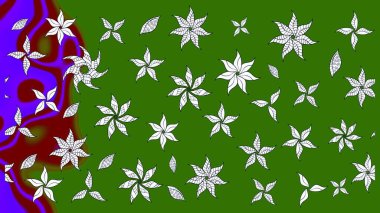 Raster illüstrasyonundaki çiçek desenli çizim. Yeşil renkte çiçekler.