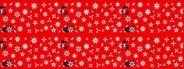 Çiçekli ipek eşarp. El çizimi çiçek unsurları olan soyut çizim raster deseni. 1950-1960 motifleri. Retro tekstil tasarım koleksiyonu. Kırmızıda kırmızı.