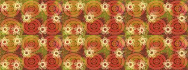 Elle boyanmış suluboya, dikişsiz çiçekler ve bitkiler. Kahverengi, sarı ve turuncu renkte çiçekler.