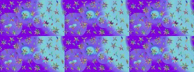 Zarif, parlak ve eskiz mor çiçek desenli tasarım. Raster. Sabıka baskıları, bebek kıyafetleri, duvar kâğıtları, paket kutuları vb..
