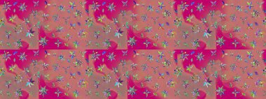 Raster deseni. Küçük çiçekteki sevimli çiçek deseni. Raster illüstrasyonu. Pembe renklerde. Soyut çiçek çizim kalıbı arkaplanı.