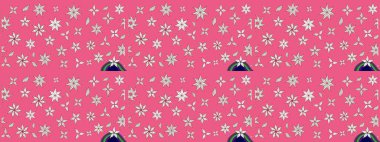 Pembe renkli şirin çiçek deseni. Renkli Bahar Teması eskiz kalıbı. Raster Modaya uygun kumaş deseni. Düz Çiçek Elementleri Tasarımı.