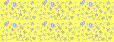 Renkli Bahar Teması eskiz kalıbı. Sarı renkli çiçekler. Düz Çiçek Elementleri Tasarımı. Raster illüstrasyonunda çiçek deseni çizimi.