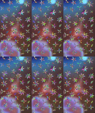 Düz Çiçek Elementleri Tasarımı. Çiçeksel fantezi tasarımı ve parlak bir arka plan çizimi. Renkli Bahar Teması çizim şablonu.