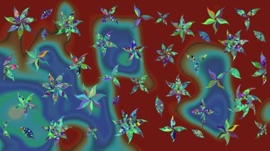 Raster illüstrasyonu. El çizimi. Çiçekli, yapraklı, çiçek desenli çizim..