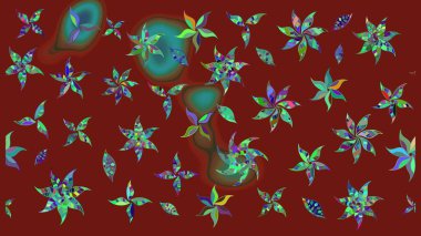 Düz Çiçek Elementleri Tasarımı. Kırmızı renkte çiçekler. Renkli Yaz Temalı eskiz kalıbı. Raster illüstrasyonunda çiçek deseni çizimi.