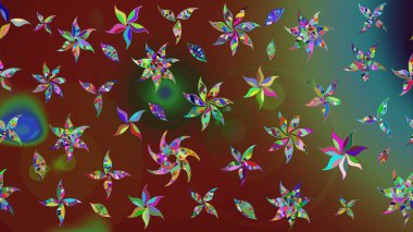 Kahverengi renklerde bahar çiçekleri. Raster illüstrasyonu. Çiçek ve yapraklı karalama şeklinde Raster çiçek deseni.