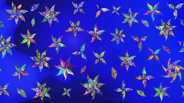 Raster illüstrasyonundaki çiçek desenli çizim. Renkli Bahar Teması eskiz kalıbı. Mavi renkli çiçekler. Düz Çiçek Elementleri Tasarımı.