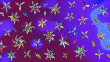 Raster illüstrasyonu. Çiçek desenli çizim. Mor renklerde Asya tekstili.