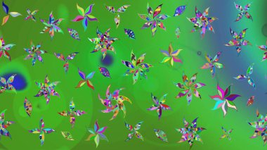 Yeşil renkli etnik çiçeklerle süslenmiş zarif bir eskiz şekli. Asya Tekstil 'inde Raster Çiçek İllüstrasyonu.