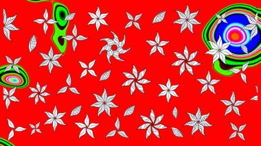 Küçük çiçekte hoş bir çiçek deseni var. Çiçeksel elementlerle süslenmiş zarif raster dokusu. Parlak çiçekli kırmızı renkler üzerine soyut çizim deseni.